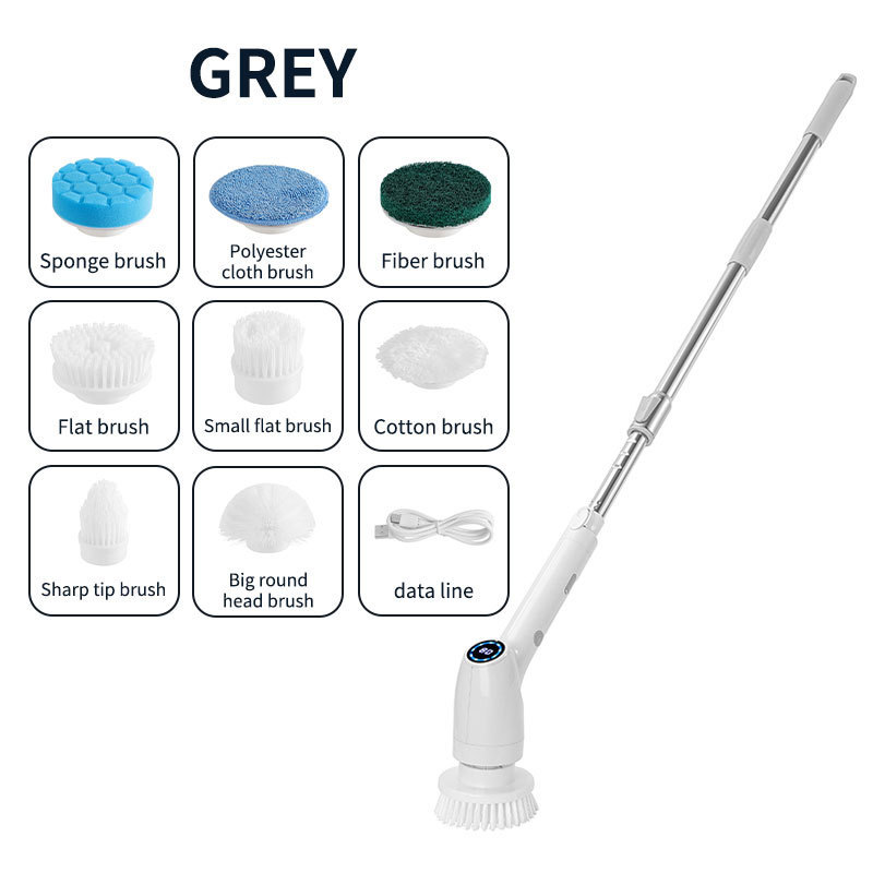 Cross-border multi-functional 8-in-1 electric digital display cleaning brush, handheld long-handled cleaning brush, bathroom electric brush, toilet brush