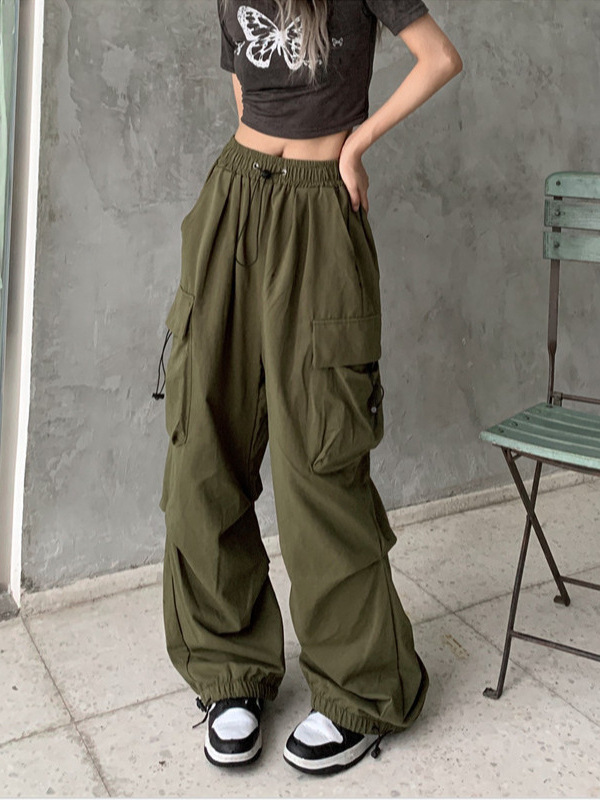 Customized cross-border ozon foreign trade high street design workwear casual pants women's wide-leg large pocket retro jogger pants