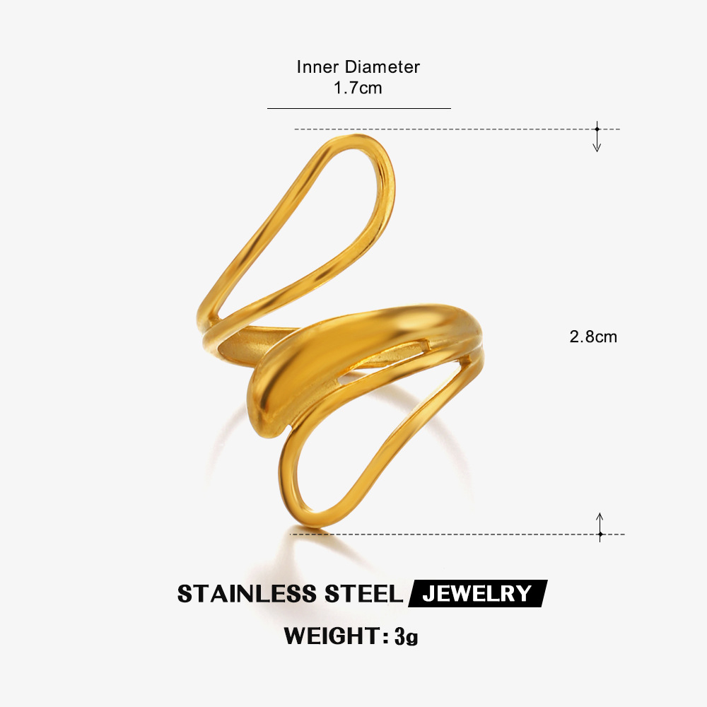 European and American fashion trends: stainless steel minimalist open-back rings with unique hip-hop designs and vacuum electroplating for women.