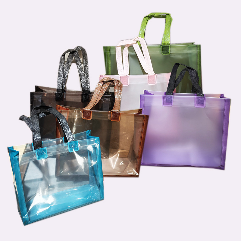 High-end semi-transparent frosted plastic handbag, clothing store shoulder shopping bag, men's and women's clothing packaging hand-held bag