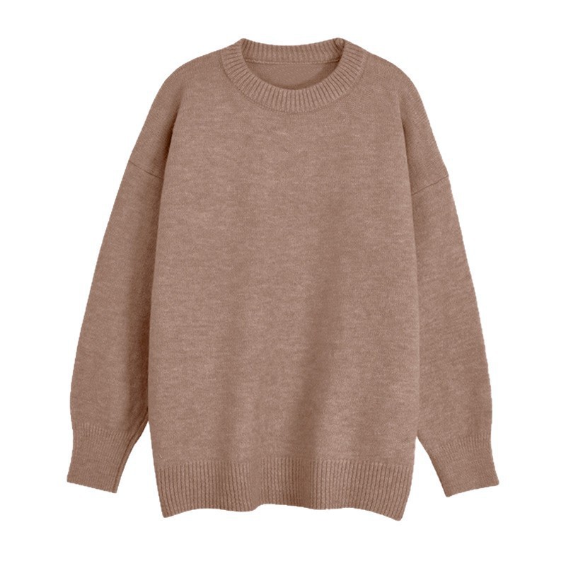 Korean-style casual retro solid color round-neck pullover sweater for women's autumn and winter, new loose Hong Kong-style knitted sweater top for outerwear