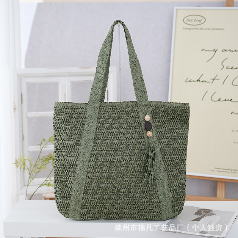 Large capacity woven tote bag, straw casual shoulder bag, beach vacation photo shoot woven women's bag, cross-border