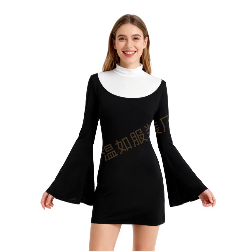 Nun's Costume Mid-Length Cosplay Nun Dress Game Cartoon Role-Playing Stage Performance Costume Cross