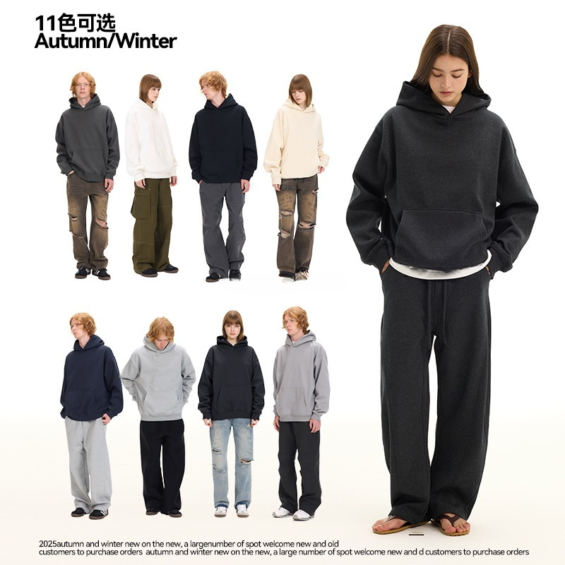 500 Heavy-duty warm air layer pullovers in solid color hoodies with fleece and thickened hoodies for men and women in autumn and winter gray