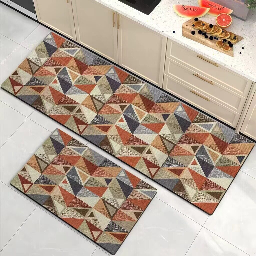 Cross-border retro geometric kitchen diatom mud floor mat, water-absorbing and oil-absorbing two-piece set, bathroom anti-slip mat, Amazon