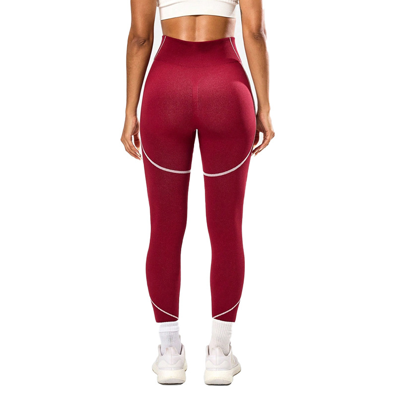 Cross-border color-blocking yoga wear, sports pants, women's European high-waisted, belt-cinching, peach-buttocks yoga pants, and fitness pants worn over them