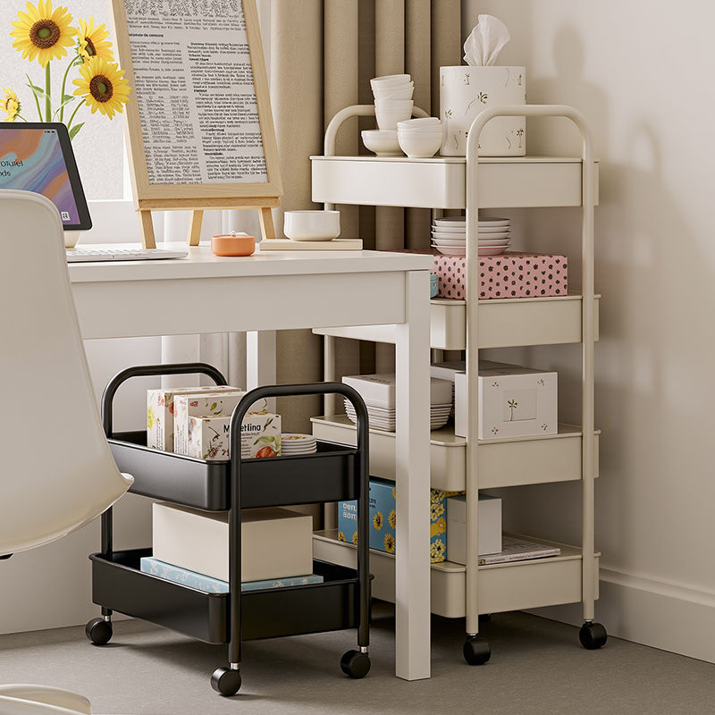 Cart-style bedroom bedside shelf, portable living room snack cart, bathroom/toilet storage shelf, multi-tiered bookshelf for study.