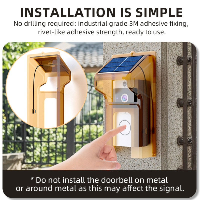 Cross-border high-definition wireless video doorbell with solar rain cover, smart doorbell, voice-changing intercom and surveillance camera