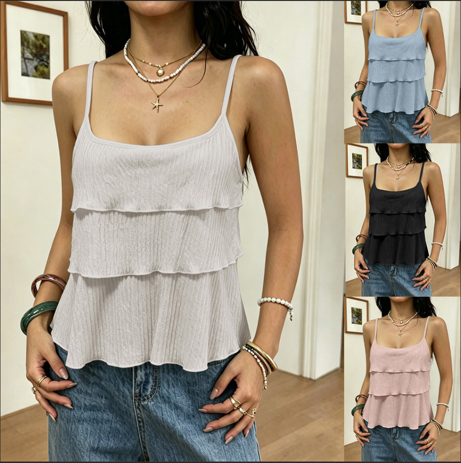 Amazon 2026 Cross-border Summer New Women's vacation and casual multi-layer cake design sleeveless vest for Europe and America