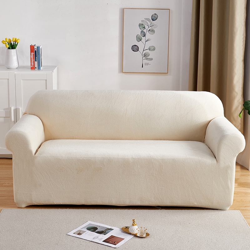 Plush sofa cover, winter elastic full bag sofa hat, straight-row three-person anti-slip in the living room, winter cover with fabric to prevent cat scratches