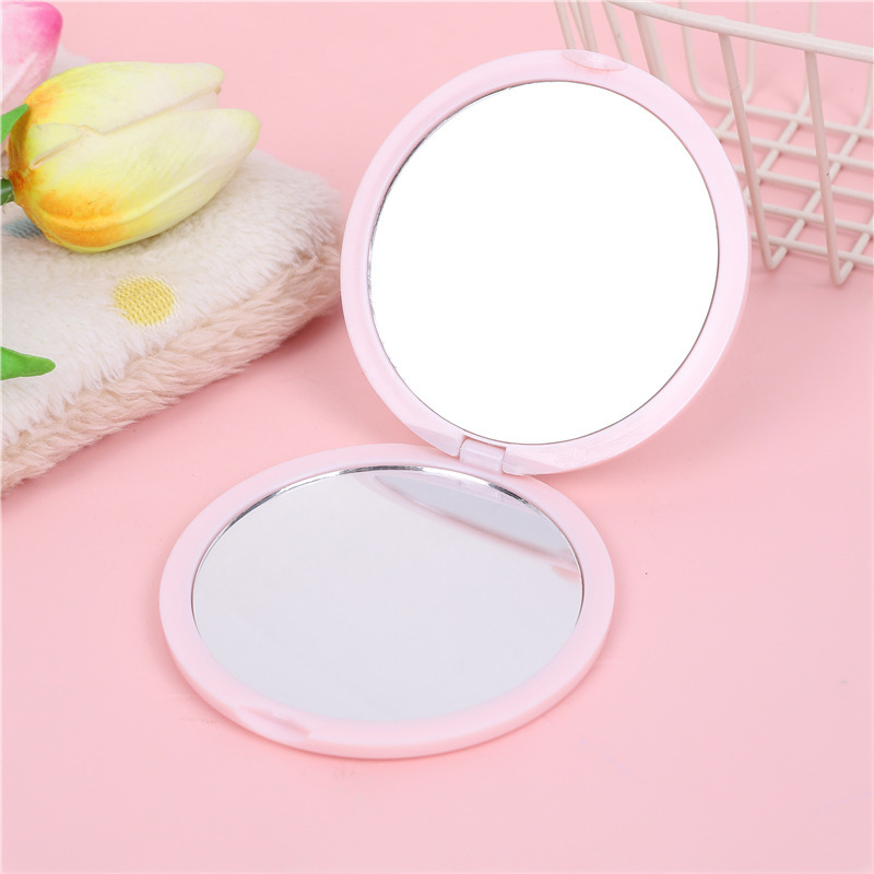 Mini plastic handheld round mirror, mini makeup mirror, logo printing available, customizable.