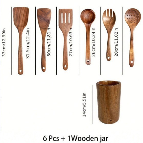 Small-leaf acacia wood spatula, non-stick wooden spatula, long-handled wooden soup spoon, small wooden rice spoon, teak wood noodle slotting spoon set