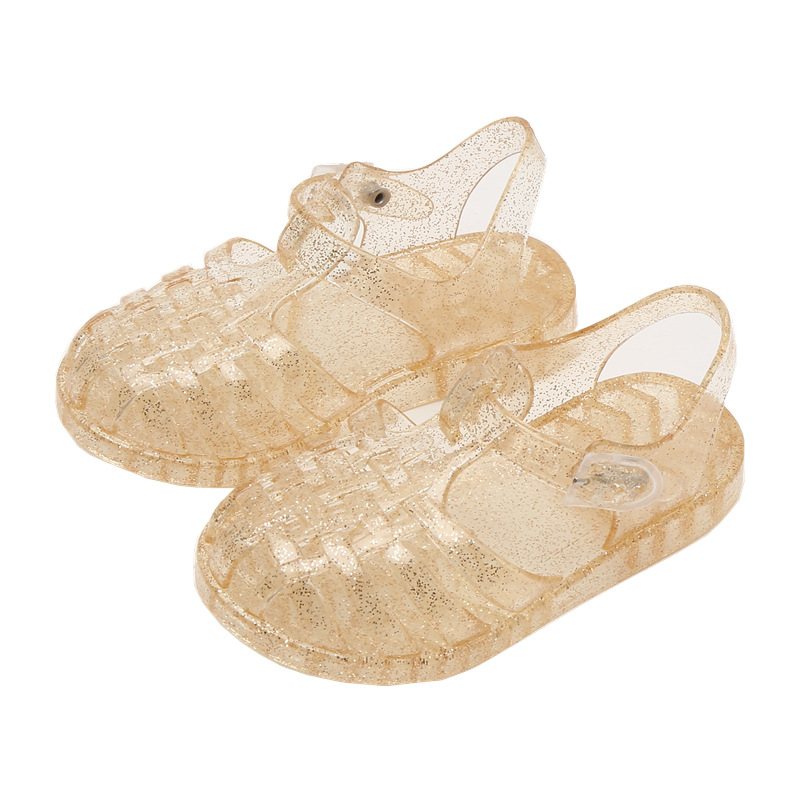New style girls' sandals, big kids' jelly shoes, sequined Roman sandals, closed toe, breathable beach shoes, princess children's sandals, summer