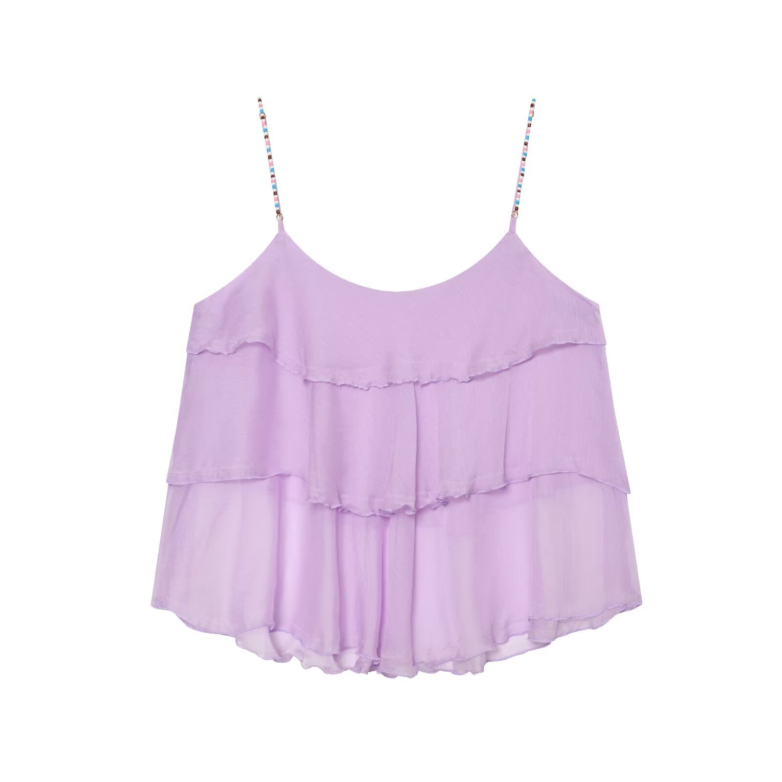 Cross-border women's Clothing 2026 Summer New style American one-shoulder base layer top, round-neck beaded layered halter top