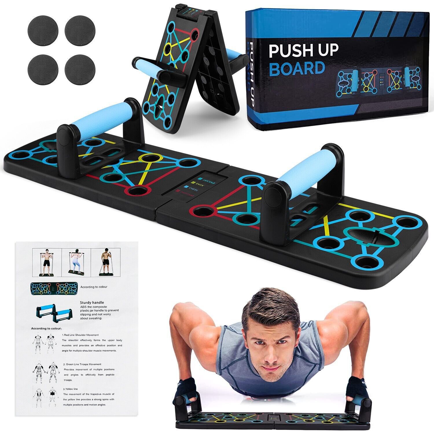 Multifunctional push-up board home fitness equipment for training chest, arm, and abdominal muscles, foldable and portable resistance band