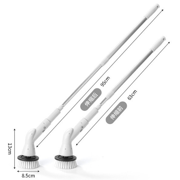 Wireless multi-functional electric bathroom cleaning brush, handheld, long handle, automatic rotating and telescopic cleaning brush for bathroom floors.