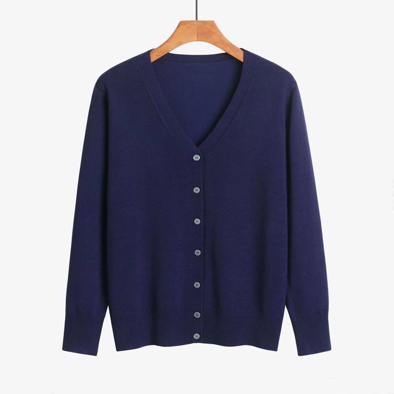 2024 Spring New V-neck Wool Knit Cardigan for Women, Loose Fit, Simple, Versatile, Long Sleeve, Button-Down Top/Outerwear