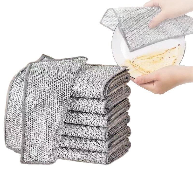 Double-layer thickened steel wire dishcloth, kitchen cleaning cloth, pot scrubbing steel wire stain removal, stove metal wire towel, 20*20C