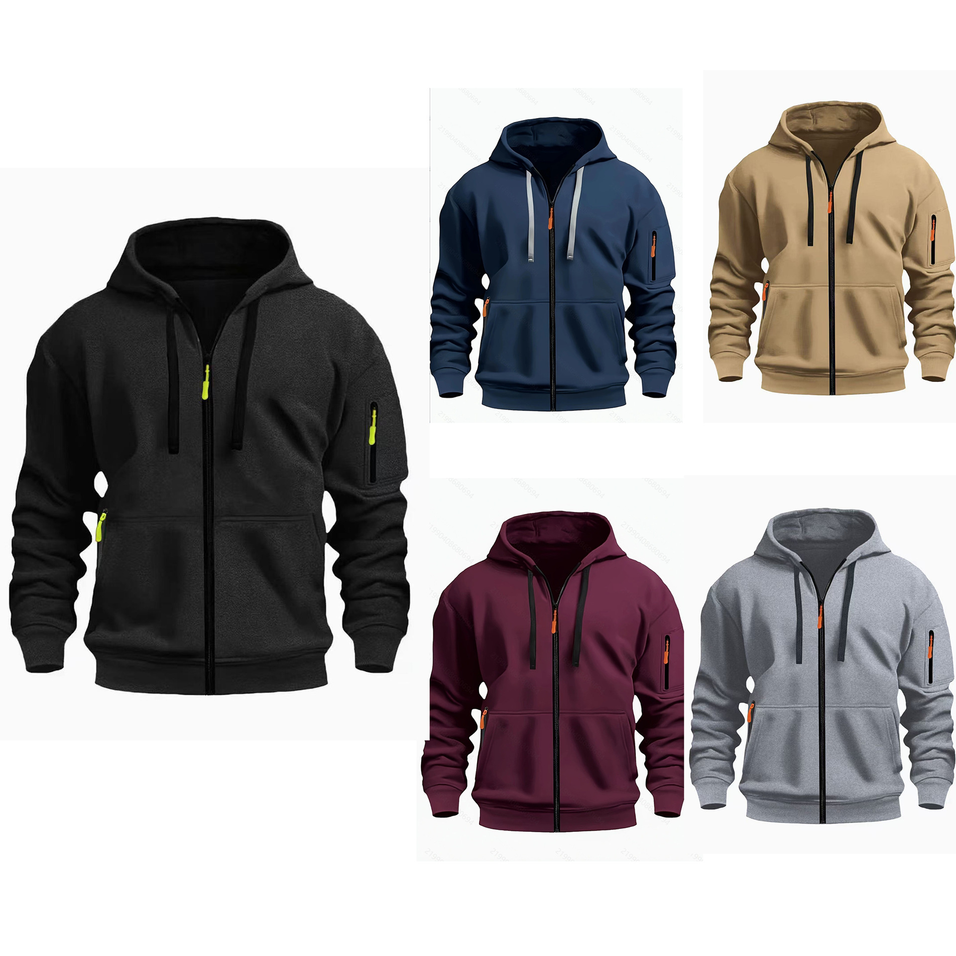 Factory direct sales, same-day delivery of spring and autumn men's zippered hoodies, hoodies, zippered shirts, round-neck casual men's wear