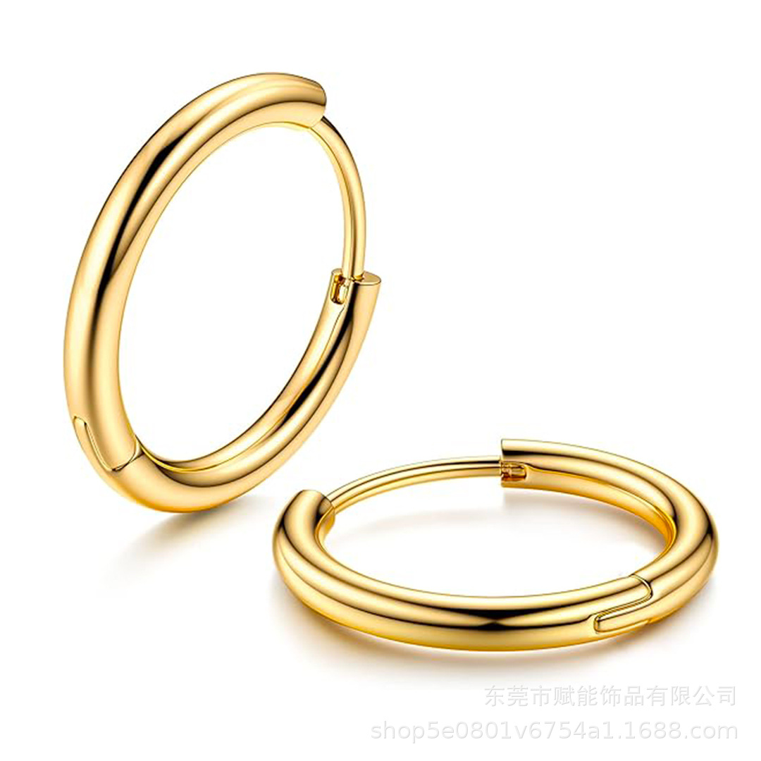 Cross-border versatile plain stainless steel hoop earrings, unisex, simple and luxurious titanium steel stud earrings, wholesale from manufacturers.