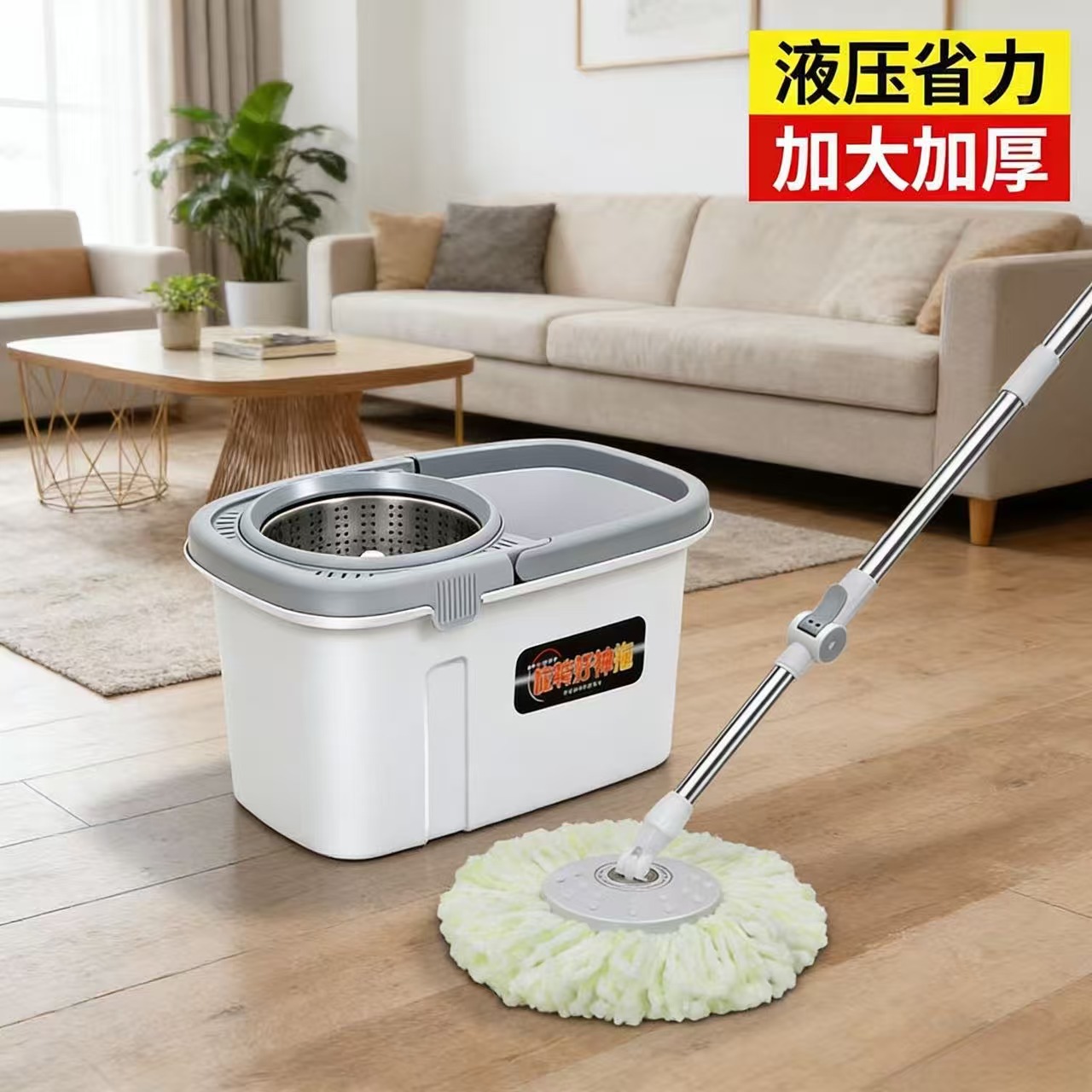 Rotary bucket mop, household dual-drive rotating mop, roller spin-drying mop, semi-automatic rotating round new model.