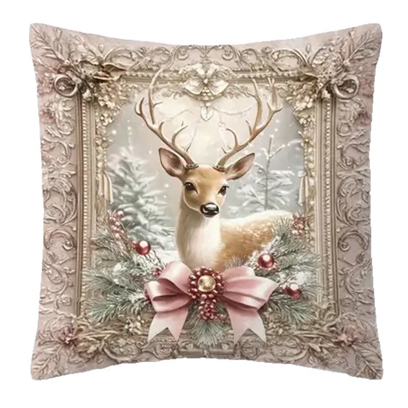 Christmas pillowcase, pink snowman reindeer home festival decoration atmosphere, Santa Claus sofa cushion cover