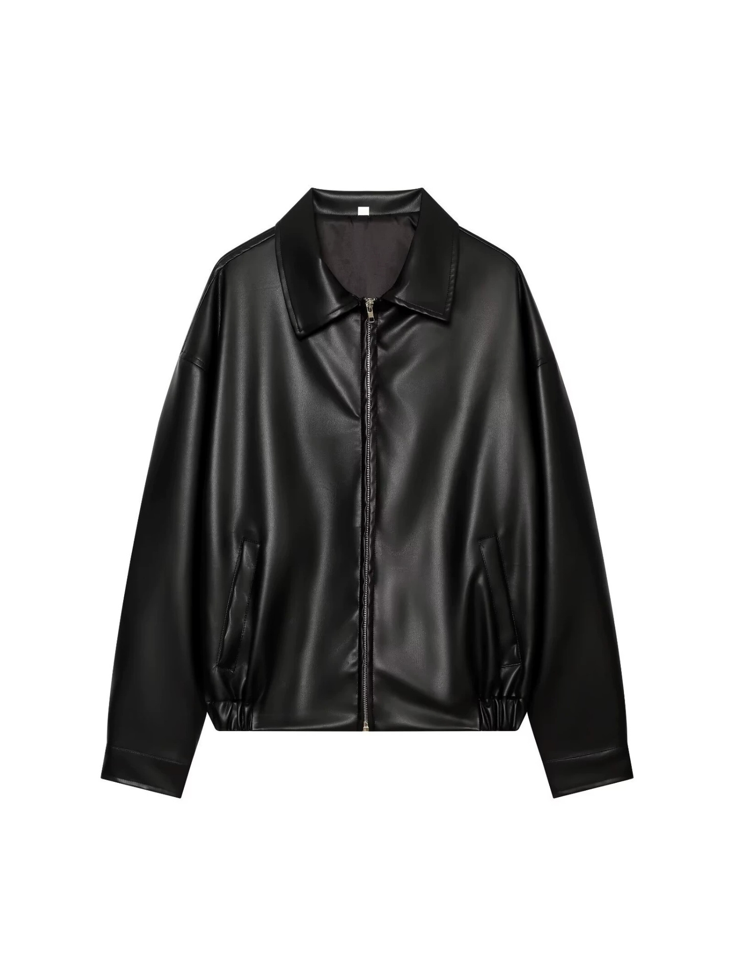 PB&ZA's autumn new cross-border women's wear solid-color casual lapel off-the-shoulder long-sleeved zipper faux leather jacket