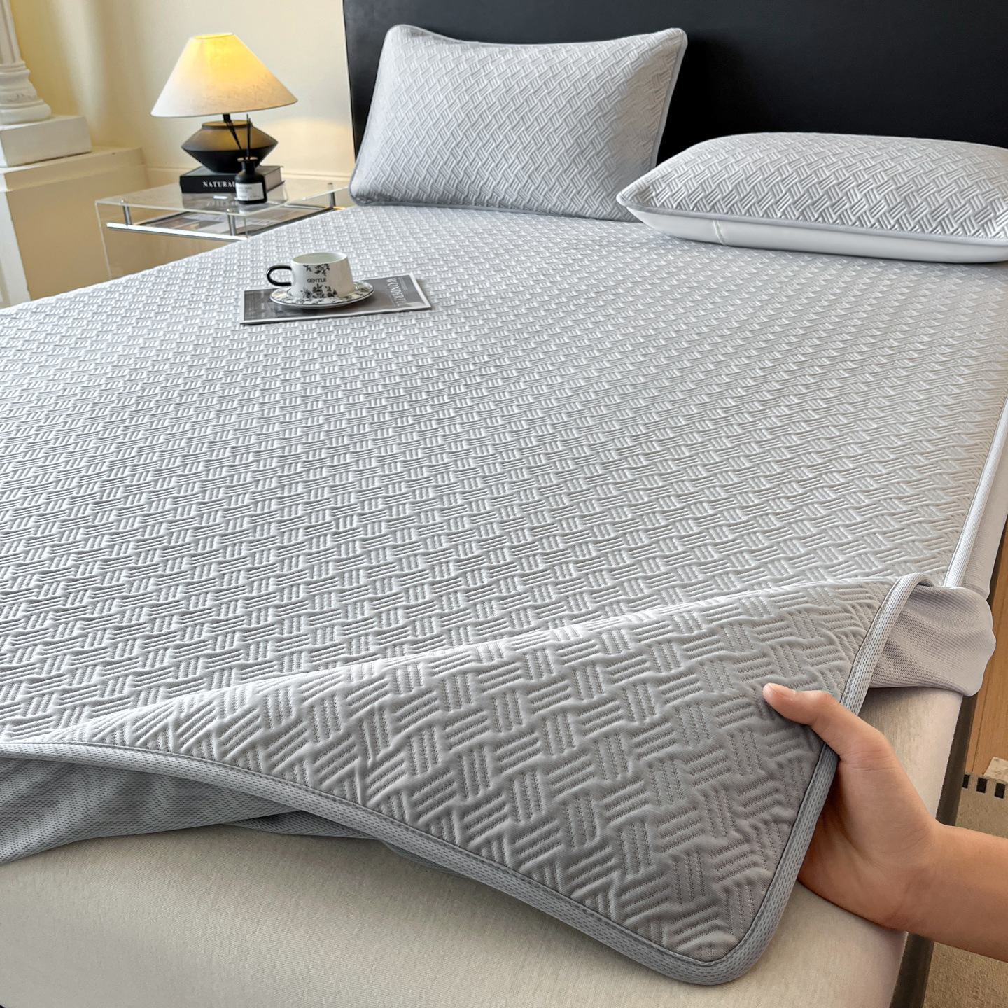 Class A 100% Polyethylene Ice Silk Cooling Mat 3-Piece Set, Fitted Sheet, Ice Bean Cooling Air Conditioning Mat, Washable, Summer Use