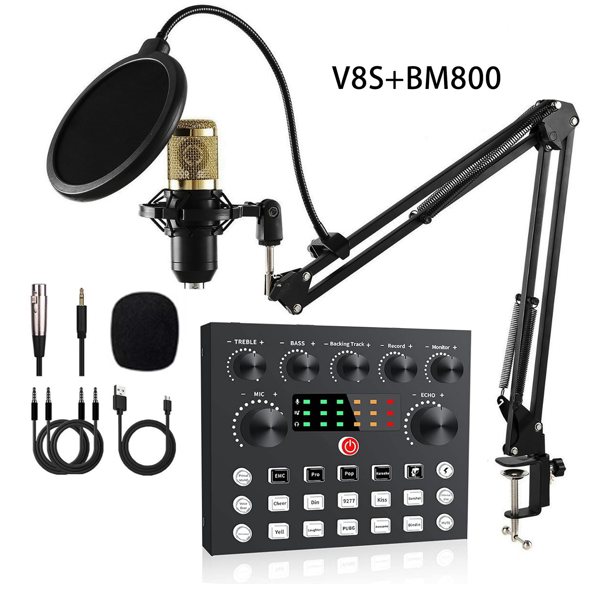 Cross-border trade mobile phone sound card live streaming microphone recording microphone set computer karaoke live streaming sound card set