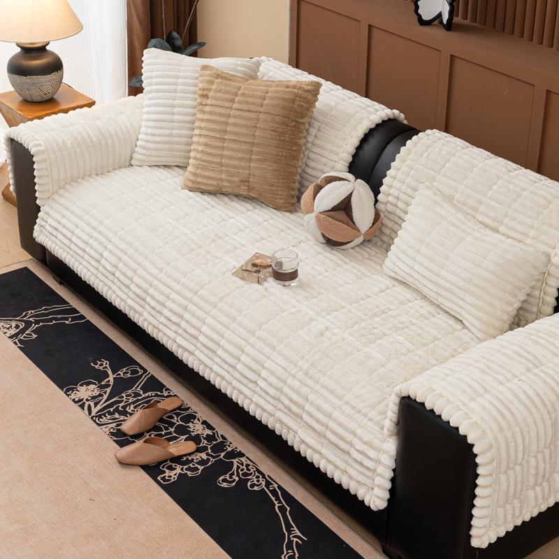 Thickened plush seat cushions for winter, original wood style, straight sofa, one-piece sofa cushion, corduroy, non-slip bay window cushion.