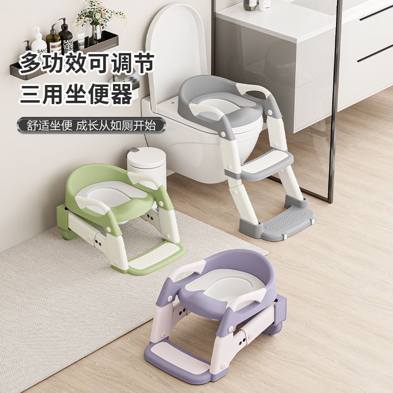 Children's toilet with stairs, designed for boys and girls, featuring a folding step stool and toilet seat.