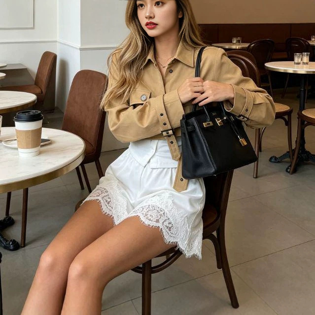 Amazon's new European and American style lace-trimmed satin loose and comfortable shorts with a stylish and elegant design