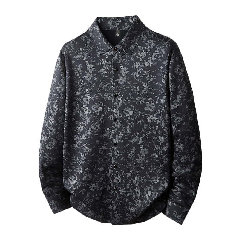 Fatty Brother's new large-sized long-sleeved fleece shirt for men in the autumn of 2025, with trendy prints, adds weight and increases business leisure time