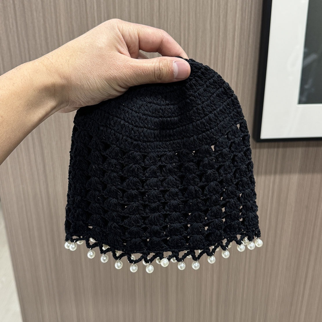 Handcrafted crocheted pearl pendant, hollowed-out pullover hat, retro ethnic style knitted headscarf, a perfect match for your face