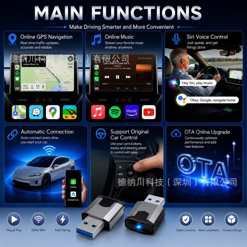 Cross-border best-selling wireless CarPlay box, wired to wireless, Android Auto 2-in-1 car infotainment system.