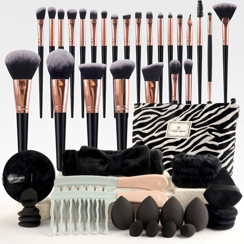 Cross-border best-selling 47-piece Chanel-style powder puff set, super soft and doesn't absorb too much powder, makeup combination set, dropshipping available.