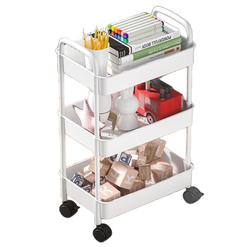 Small stroller shelf, floor-standing unit for kitchen, bedroom, multi-tiered storage rack for baby bathroom and toilet, modern and minimalist design.