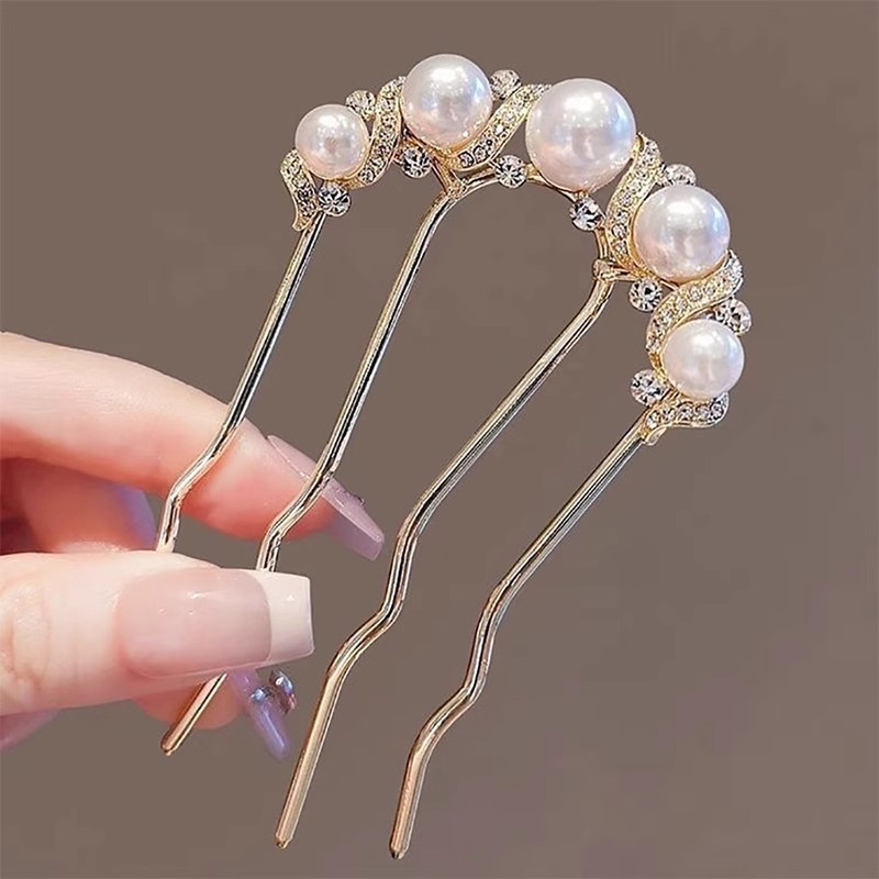 Pearl hairpin, antique style U-shaped hairpin, new Chinese style updo comb, elegant and sophisticated hair accessory.