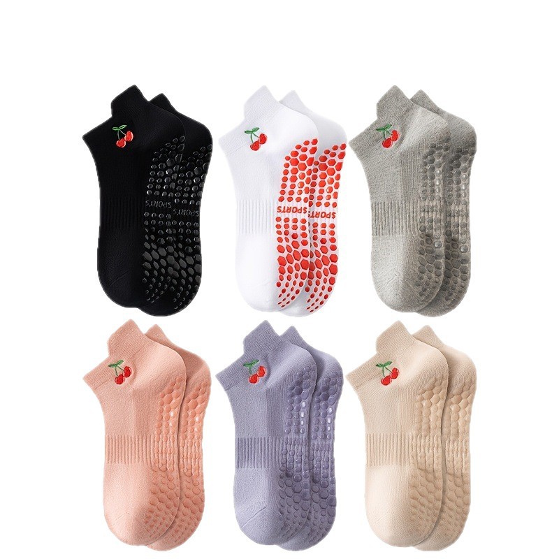 New cross-border yoga Pilates white cherry sports socks, sweat-wicking and breathable cotton socks, short socks, women's basketball socks