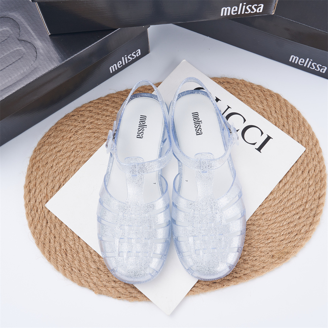 2023 New Melissa Woven Sandals, Mesh Flat, Hollowed-Out, Retro Closed-Toe Women's Jelly Shoes