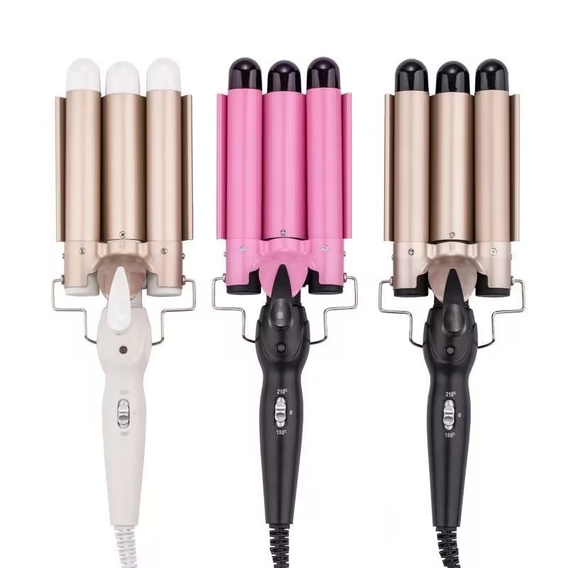 Cross-border Big Wave Three-Barrel Curling Iron Ceramic Egg Roll Iron Electric Curling Head Three-Barrel Curling Iron Big Curl Water Wave