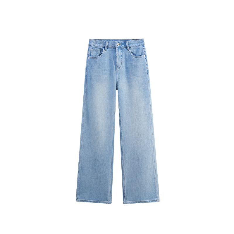 The same style of four-sided bouncy as the thin Daikal! Light blue straight-leg jeans 2026 new style slimming wide-leg pants 6217