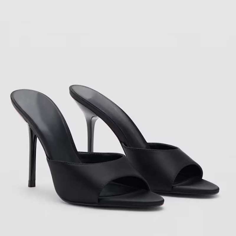 Plus Size Fashionable Simple Solid Color Outerwear One-Strap High-Heeled Women's Slippers 2026 New Sexy Open Toe Stiletto Shoes