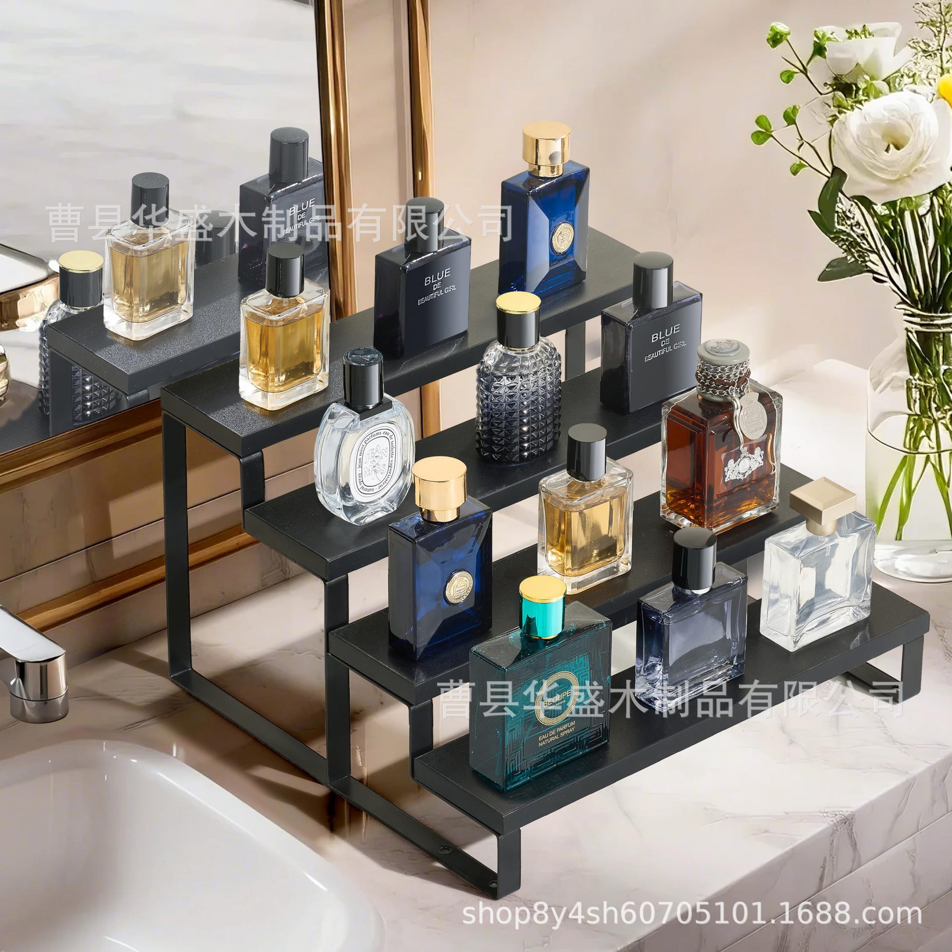 Four-tier desktop display shelf, iron and wood combination desktop storage rack, ready stock and drop shipping.