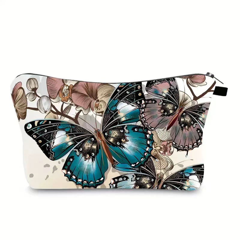 New cross-border linen printed cosmetic bag, hand-held coin purse, skin care and cosmetics storage bag