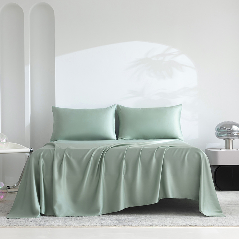 Spring/Summer Class A 100-count solid color lanolin tencel four-piece bedding set, cool and silky smooth, perfect for naked sleeping.