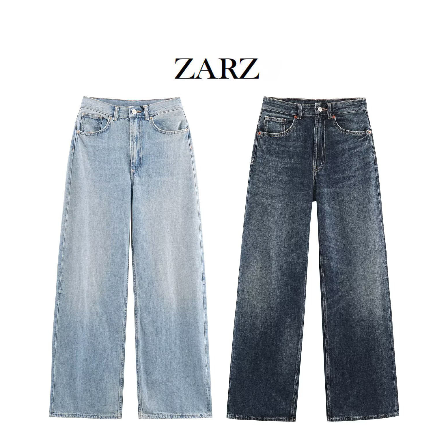 ZARZ's new European and American style women's classic and versatile wide-leg high-waisted jeans 4365226