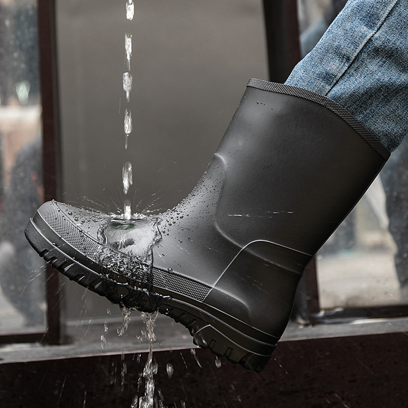 Men's rain boots, non-slip, drawstring mid-length waterproof outdoor water boots, camping, fishing, beachcombing rubber shoes, rain boots