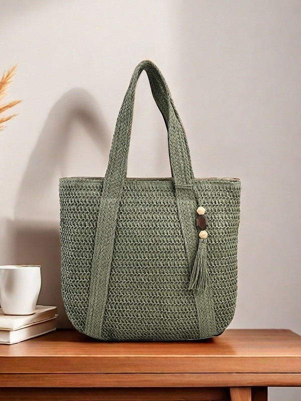 Cross-border popular women's bag, simple, large capacity, lightweight woven bucket beach bag, trendy straw woven new style handbag/shoulder bag