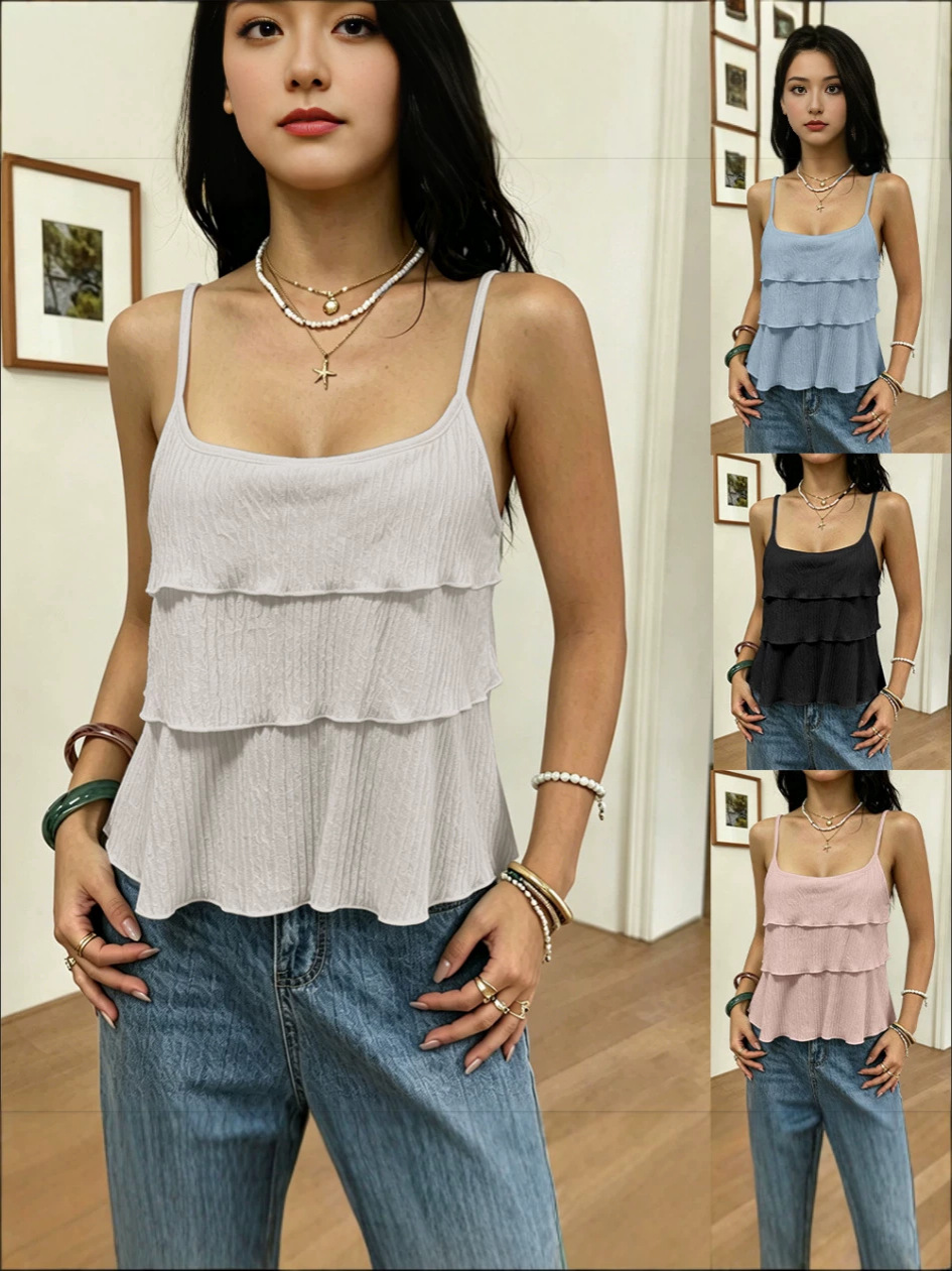 Amazon 2026 Cross-border Summer New Women's vacation and casual multi-layer cake design sleeveless vest for Europe and America